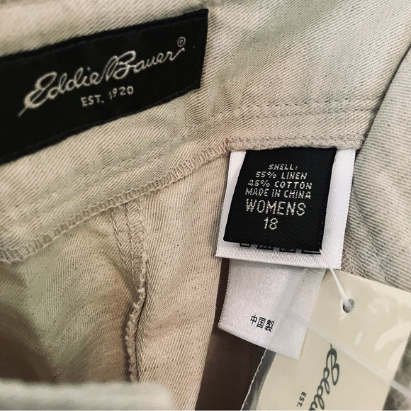 NWT Women’s Cotton/Linen Capri Crop Wide Leg Pants Sz.18 Khaki Eddie Bauer Beach - Picture 2 of 5